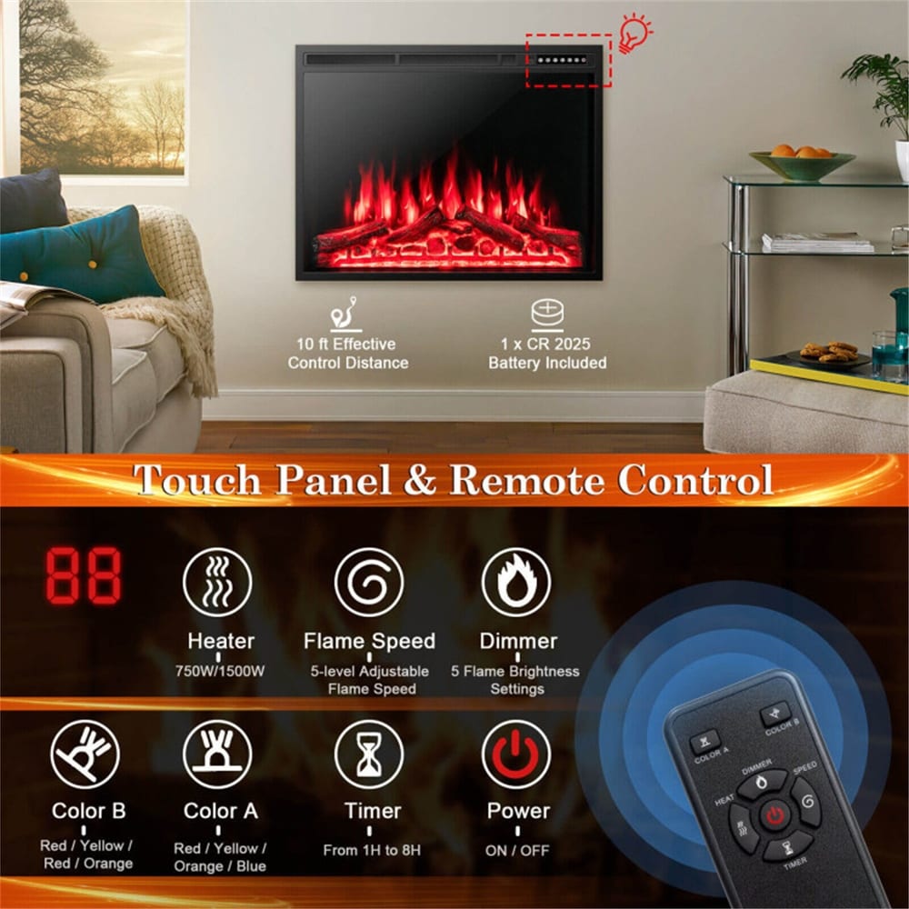 Modern 34 Inch Adjustable Flames Electric Fireplace