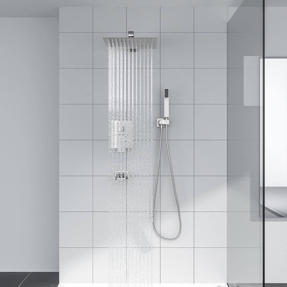 LORDEAR Single Handle 3Spray High Pressure Tub and Shower Faucet with 12 in Shower Head in Brushed Nickel Valve Included