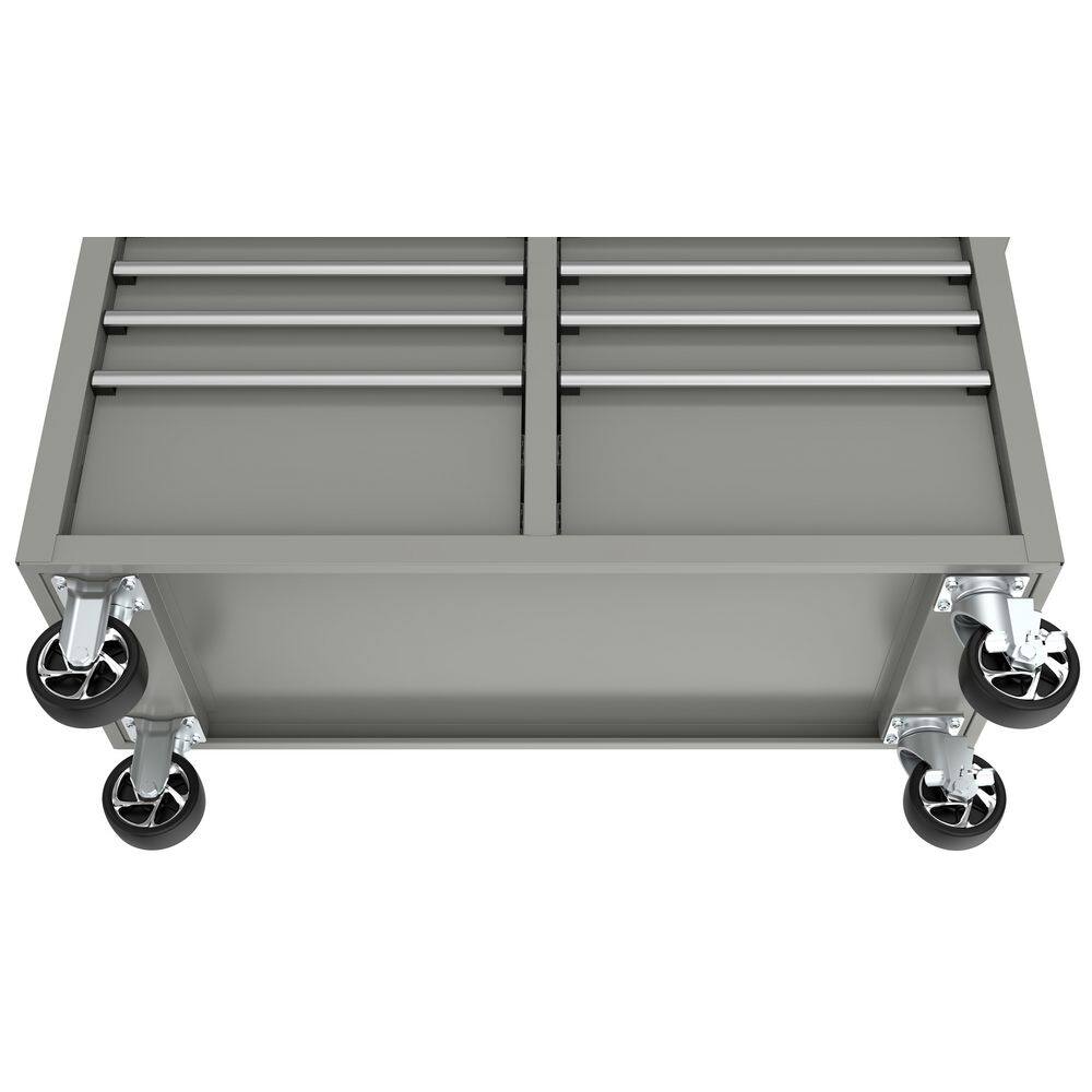 Husky 46 in. W x 18 in. D 9-Drawer Gloss Gray Mobile Workbench Cabinet with Solid Wood Top H46X18MWC9GRY