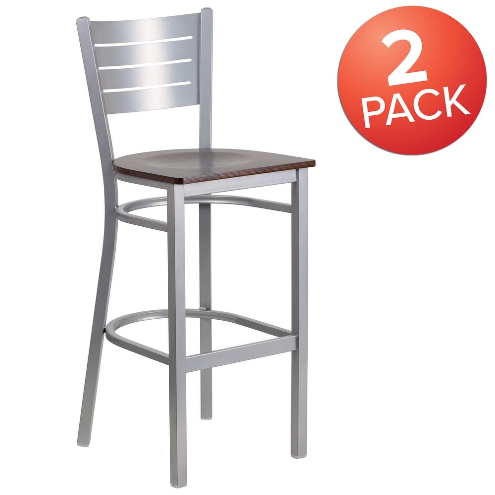 2 Pack Slat Back Metal Restaurant Barstool   16.5\