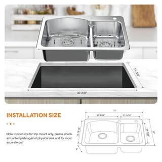 Glacier Bay All in-One 33 in. Drop-inUndermount Double Bowl 18 Gauge Stainless Steel 2-Hole Kitchen Sink with Pull-Down Faucet VT3322TA2PA1