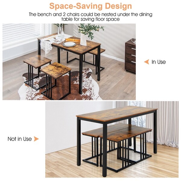 Gymax 4Piece Dining Table Set Industrial Kitchen Table Set w/ Bench and