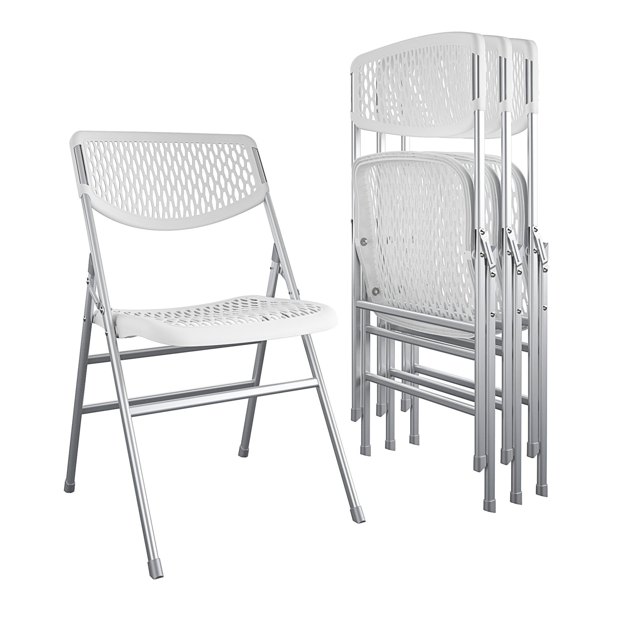 Ultra Comfort Commercial XL Plastic Folding Chair， 300 lb. Weight Rating， Triple Braced， White， 4-Pack