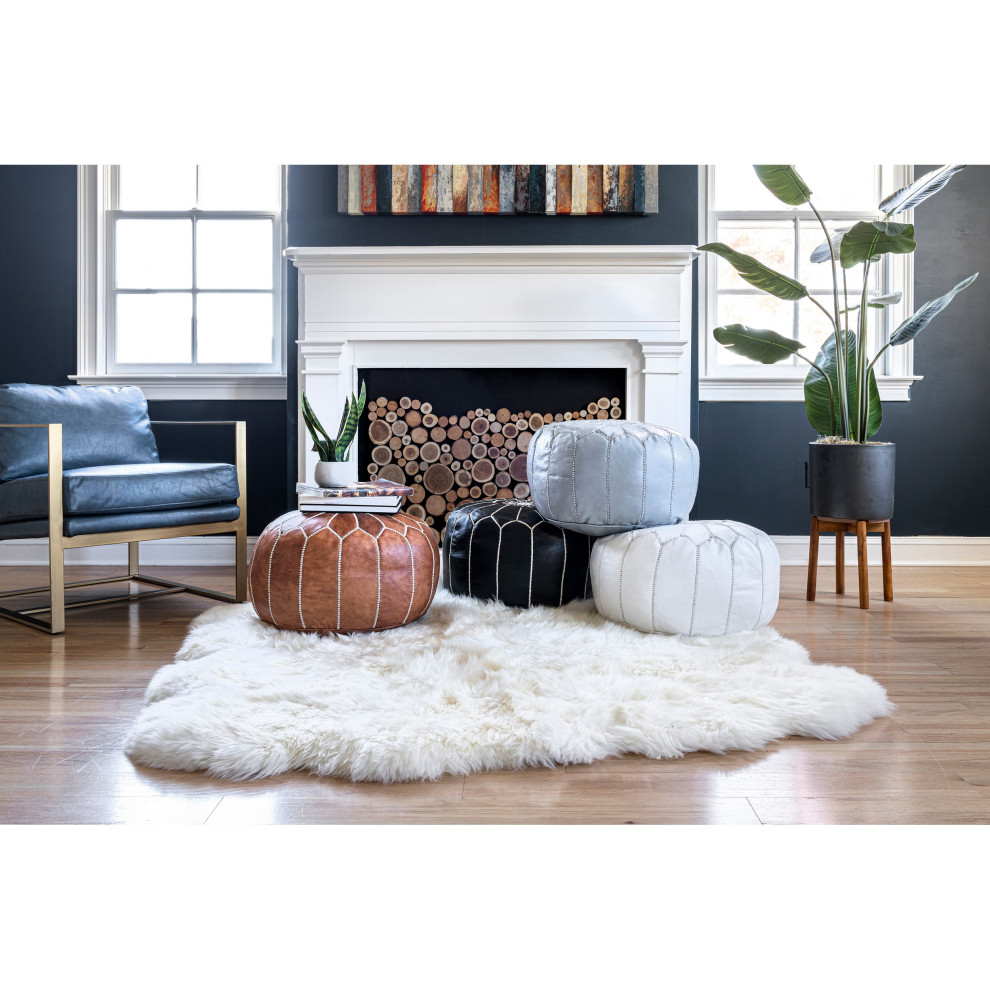 nuLOOM Leather Jerrie Contemporary Ottoman   Mediterranean   Footstools And Ottomans   by nuLOOM  Houzz