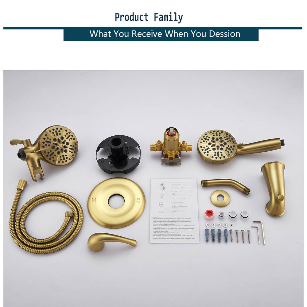 ELLOALLO Single-Handle 48-Spray Tub and Shower Faucet and Handheld Combo with 5 in. Shower Head in Brushed Gold (Valve Included) ES-NG-T1006