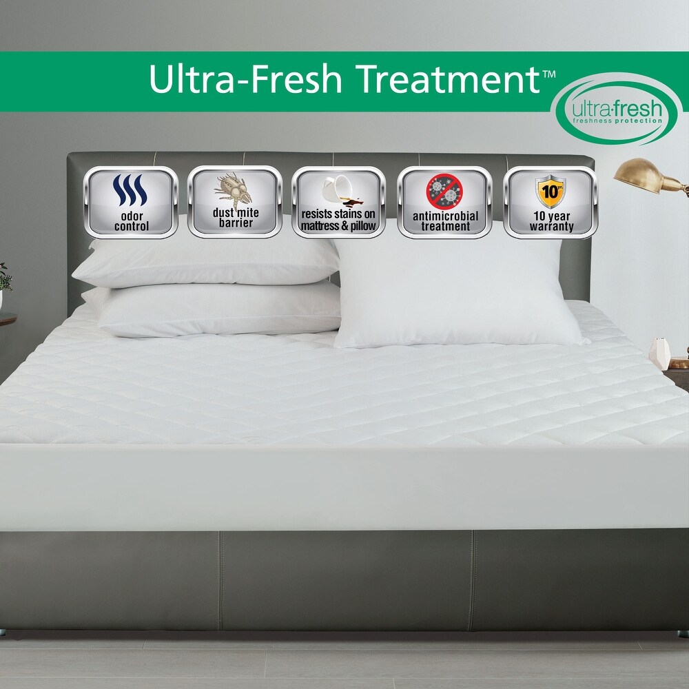 In One Ultra Fresh Odor Control   Antimicrobial Fitted Mattress Pad   White