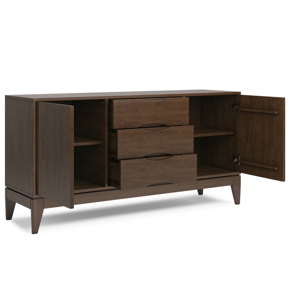 WYNDENHALL Pearson SOLID HARDWOOD 60 inch Wide Mid Century Design Sideboard Buffet in Walnut Brown   17\