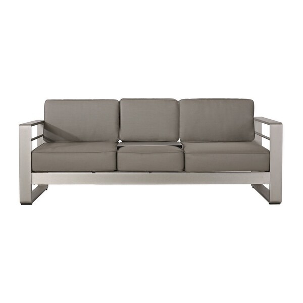 Cape Coral Aluminum and Sunbrella Outdoor 3 Seater Sofa with Cushions by Christopher Knight Home