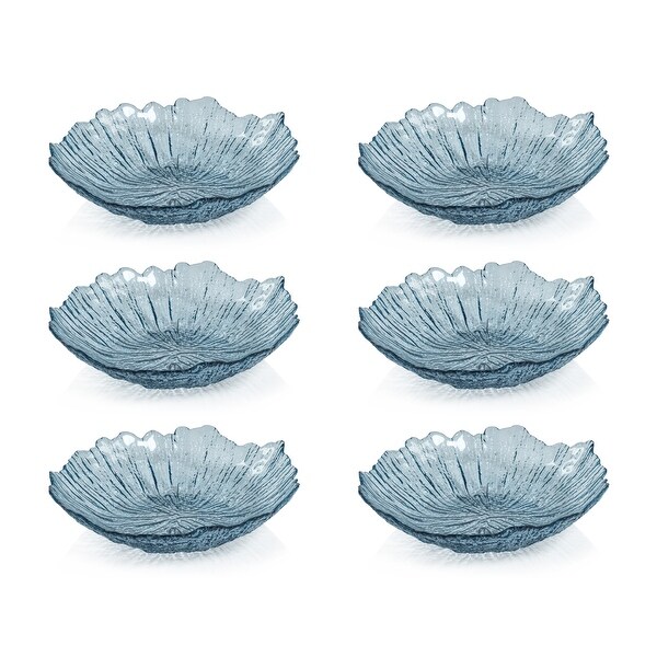 Axel Icy Sapphire Freeform Glass Serving Bowls，Set of 6