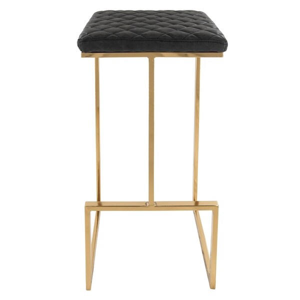 LeisureMod Quincy Modern tufted Leather Barstool Gold Metal Frame Set of 2 - 29