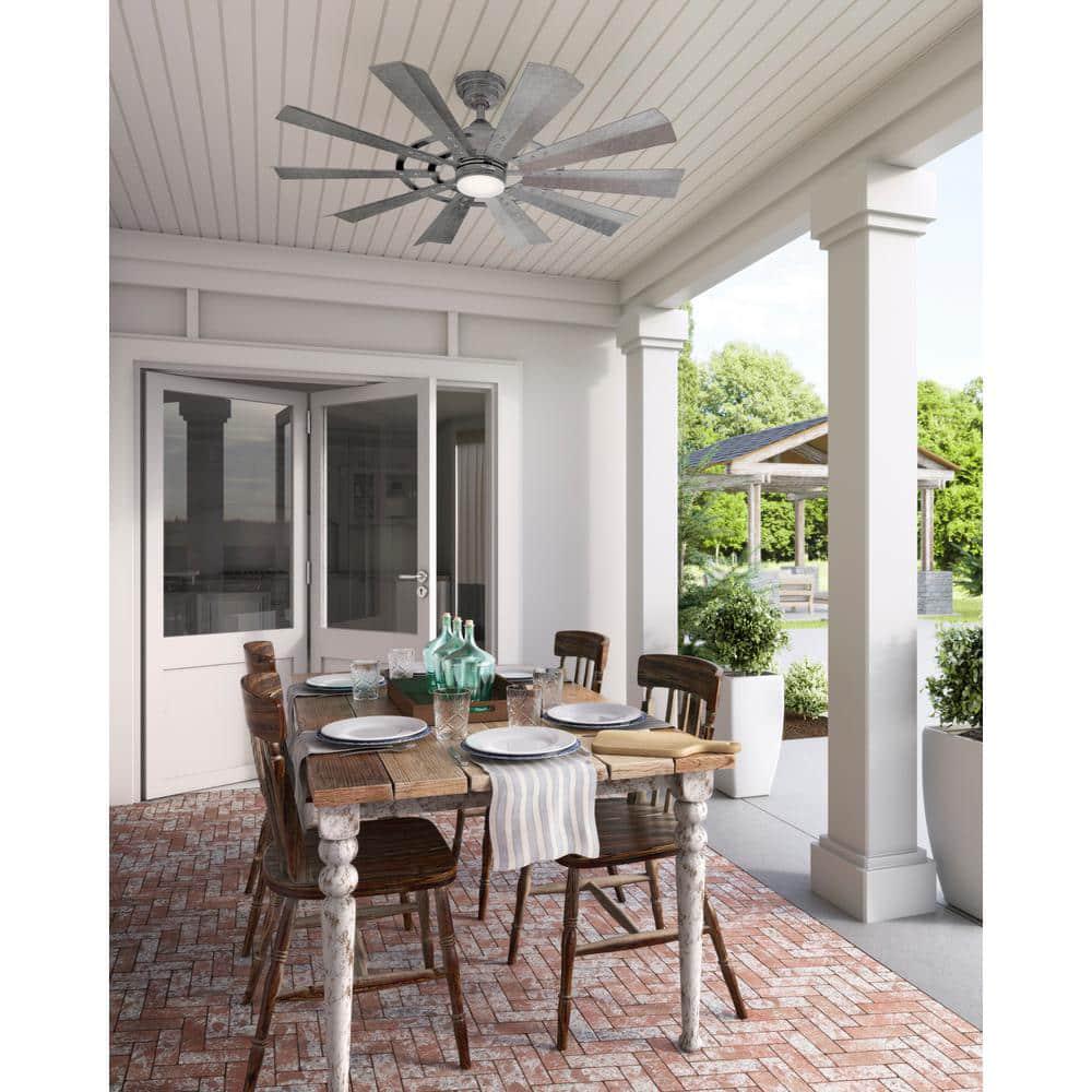 Hunter Crescent Falls 52 in Integrated LED IndoorOutdoor Galvanized Ceiling Fan with Light Kit and Remote