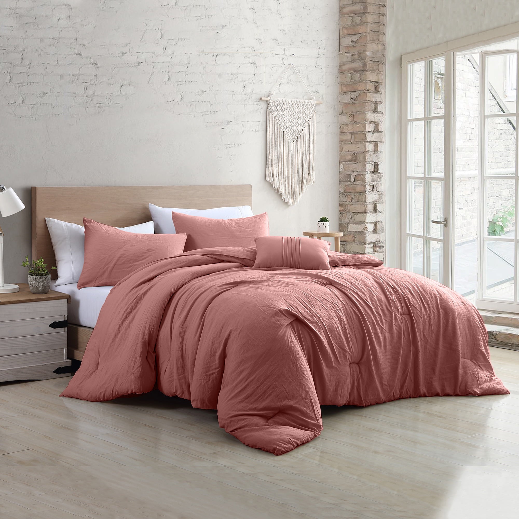 Modern Threads 4 Piece Garment Washed Beck Comforter Set， Dark Rose， King