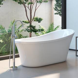 OVE Decors Ruby 65 in. Acrylic Freestanding Flatbottom Bathtub in White with Overflow and Drain in Chrome Included RUBY65