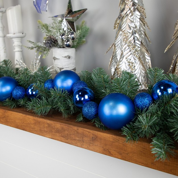 Northlight 6 x27 Blue Shatterproof Ball 3 finish Christmas Garland