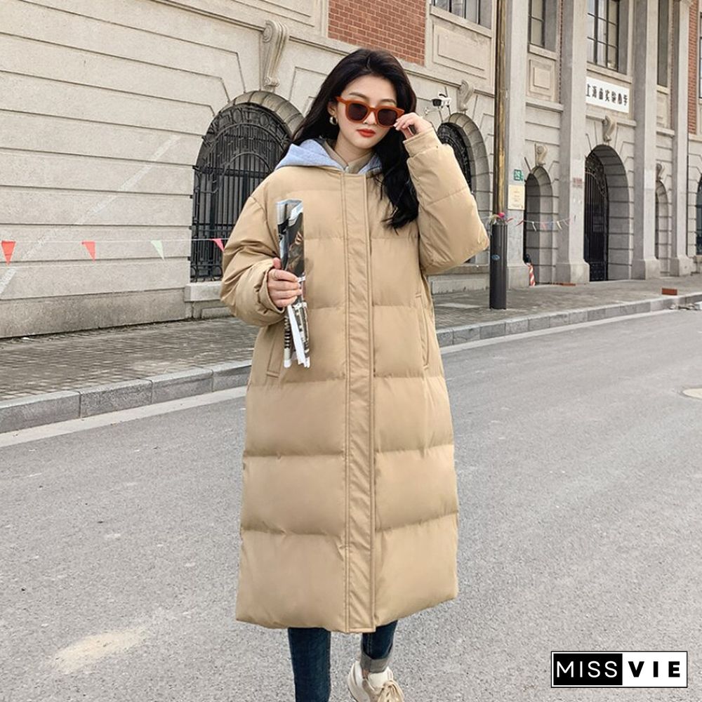 Winter New Hooded Long Coats And Jackets Women Korean Fahsion Fake Two Piece Thick Parkas Ladies Casual Parkas Outwear