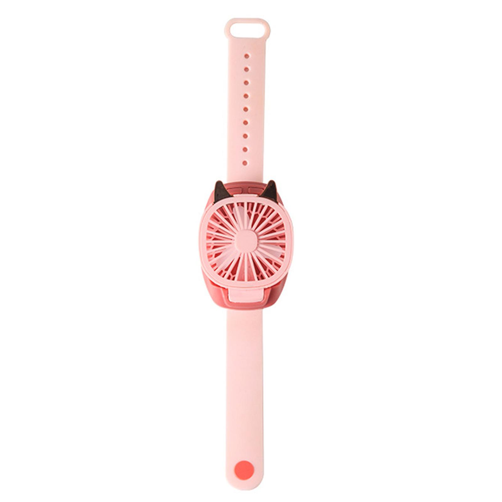 Pink Portable Fan Mini Fan Portable Watch Fan With Comfortable Wrist Strap Colorful Led Light Three-speed Usb Charging