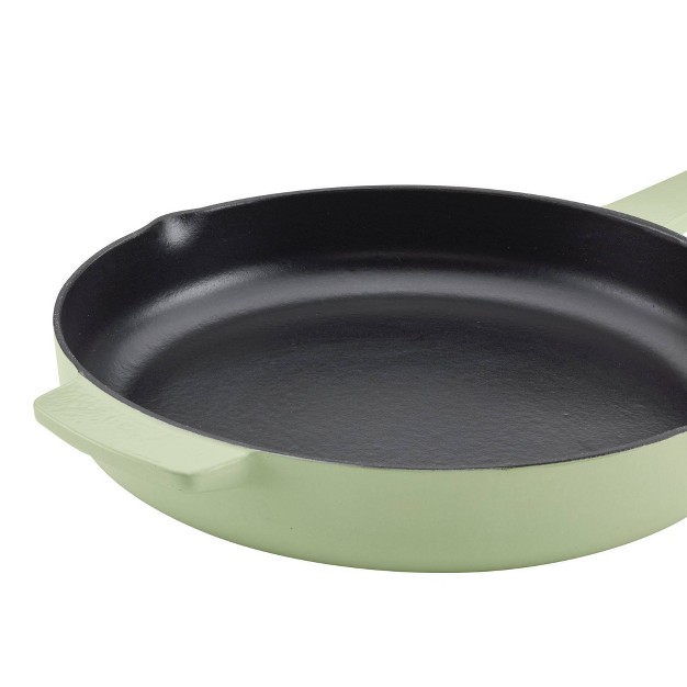 Enameled Cast Iron Induction Skillet With Helper Handle And Pour Spouts Pistachio