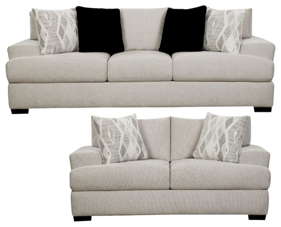 Picket House Furnishings Rowan Wood  ampFabric Sofa Set in Fentasy Silver Set of 2   Transitional   Living Room Furniture Sets   by Homesquare  Houzz