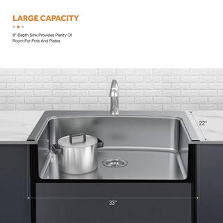 Glacier Bay All in-One 33 in. Drop-in Single Bowl 20 Gauge Stainless Kitchen Sink with Pull-Out Faucet VT3322R18