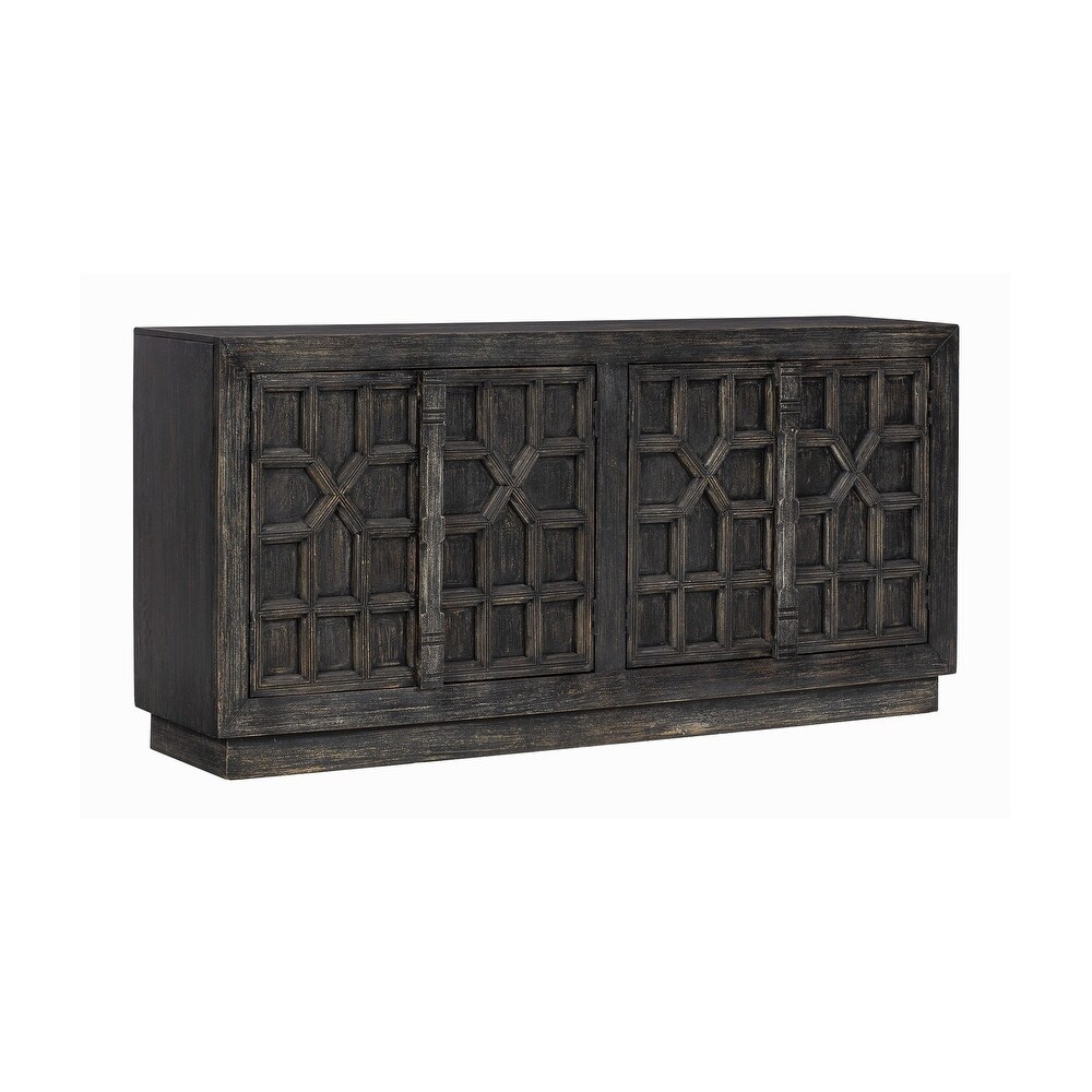 72 Inch Sideboard Buffet Console Cabinet  4 Doors  Wood  Distressed Black