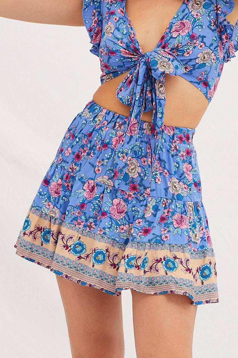 Boho Print Flare Skirt Mini High Rise