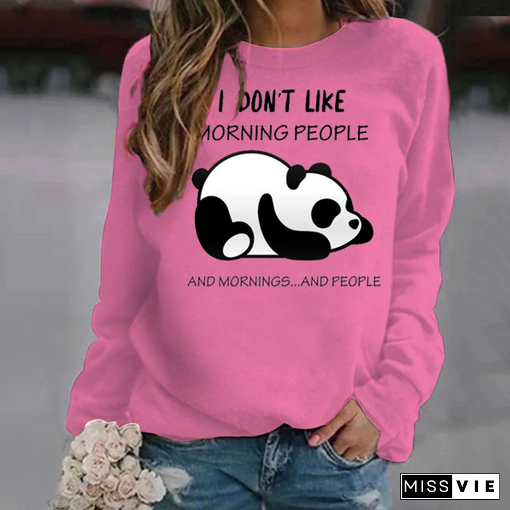 Fashion Panda I Don't Like Morning People Printed Oversize Hoodless Sweater For Women Cool Printed Autumn Winter Fashion Ladies Sweatshirts