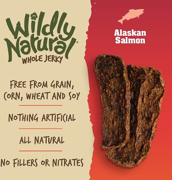 Wildly Natural Whole Jerky Alaskan Salmon Grain-Free Dog Treats， 5-oz bag