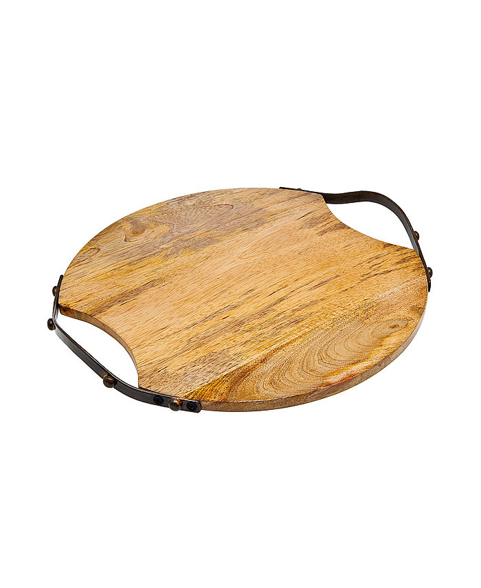 Godinger Round Wood Handeled Tray