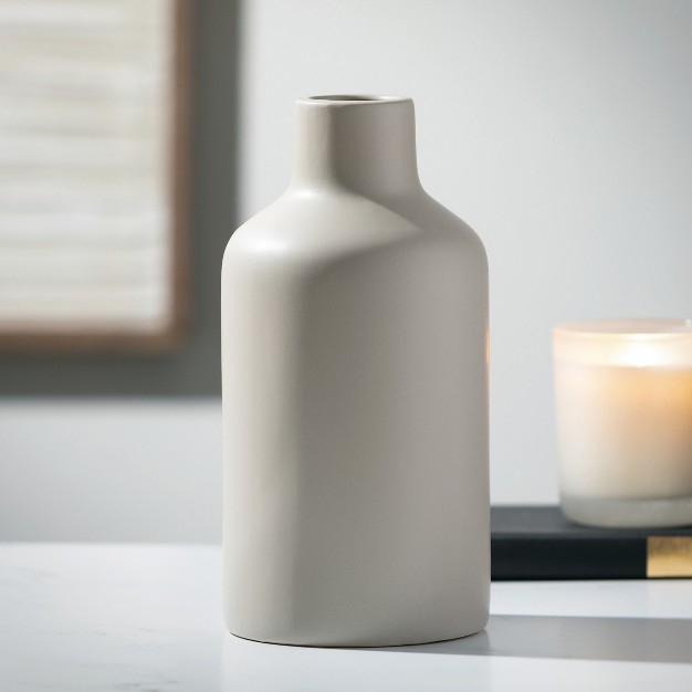 Matte Gray Bottle Vase Ceramic