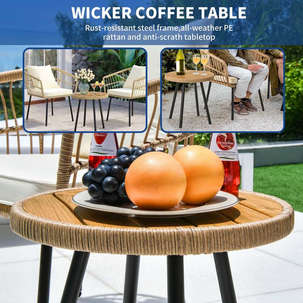 Moasis 3 Piece Bistro Set Patio Wicker Conversation Chairs with Coffee Table