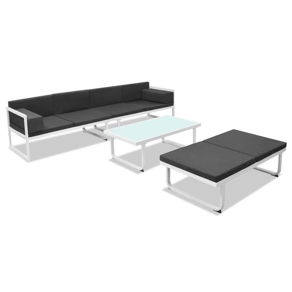 4 Piece Patio Lounge Set with Cushions Aluminum Black