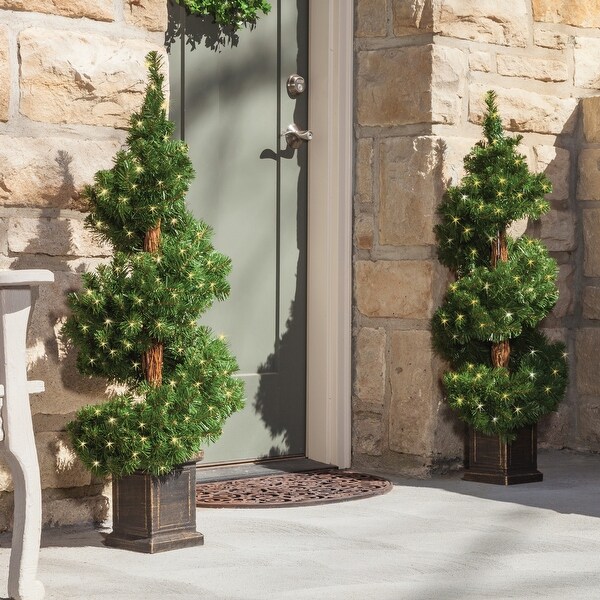 Set of 2 3.5 Foot High Potted Pre Lit Potted Spiral Trees