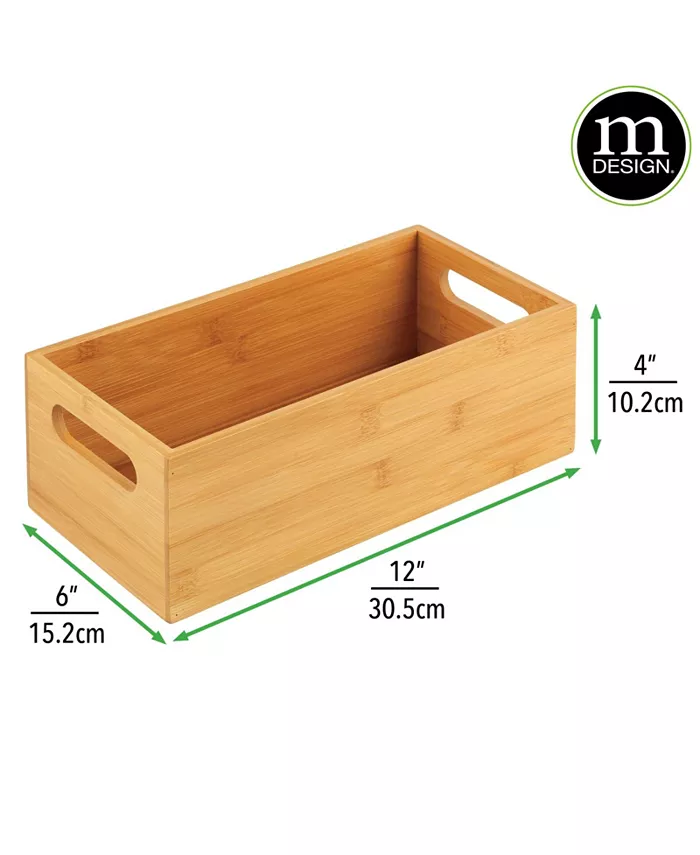 mDesign Bamboo Pantry Storage Bin Box Container Built-In Handles Natural Tan