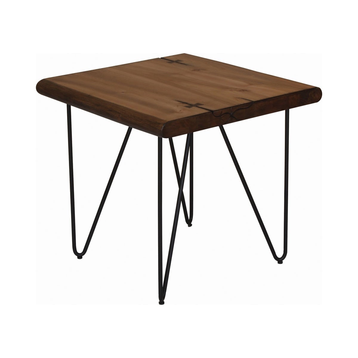 Square Wooden Top End Table with Metal Hairpin Legs， Brown - 22.5 H x 24 W x 24 L