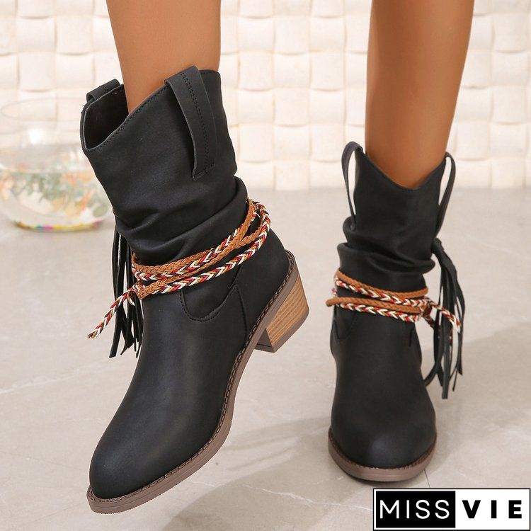 Women's Round Toe Block Heel Boots