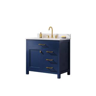 SUDIO Jasper 36 in. W x 22 in. D Bath Vanity in Navy Blue with Engineered Stone Vanity in Carrara White with White Basin Jasper-36NB