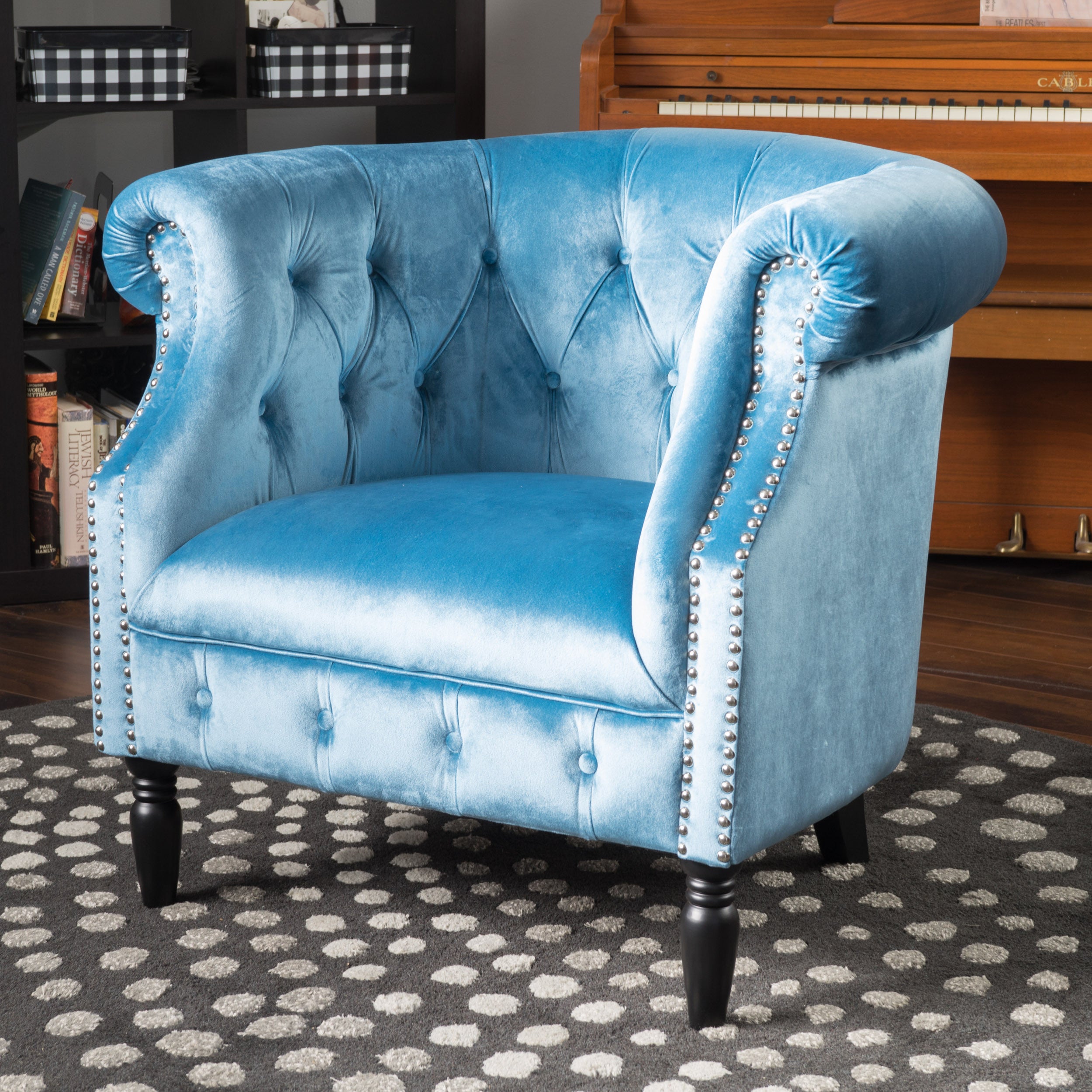 Aries Button-Tufted Velvet Rolled Back Tub Design Club Chair