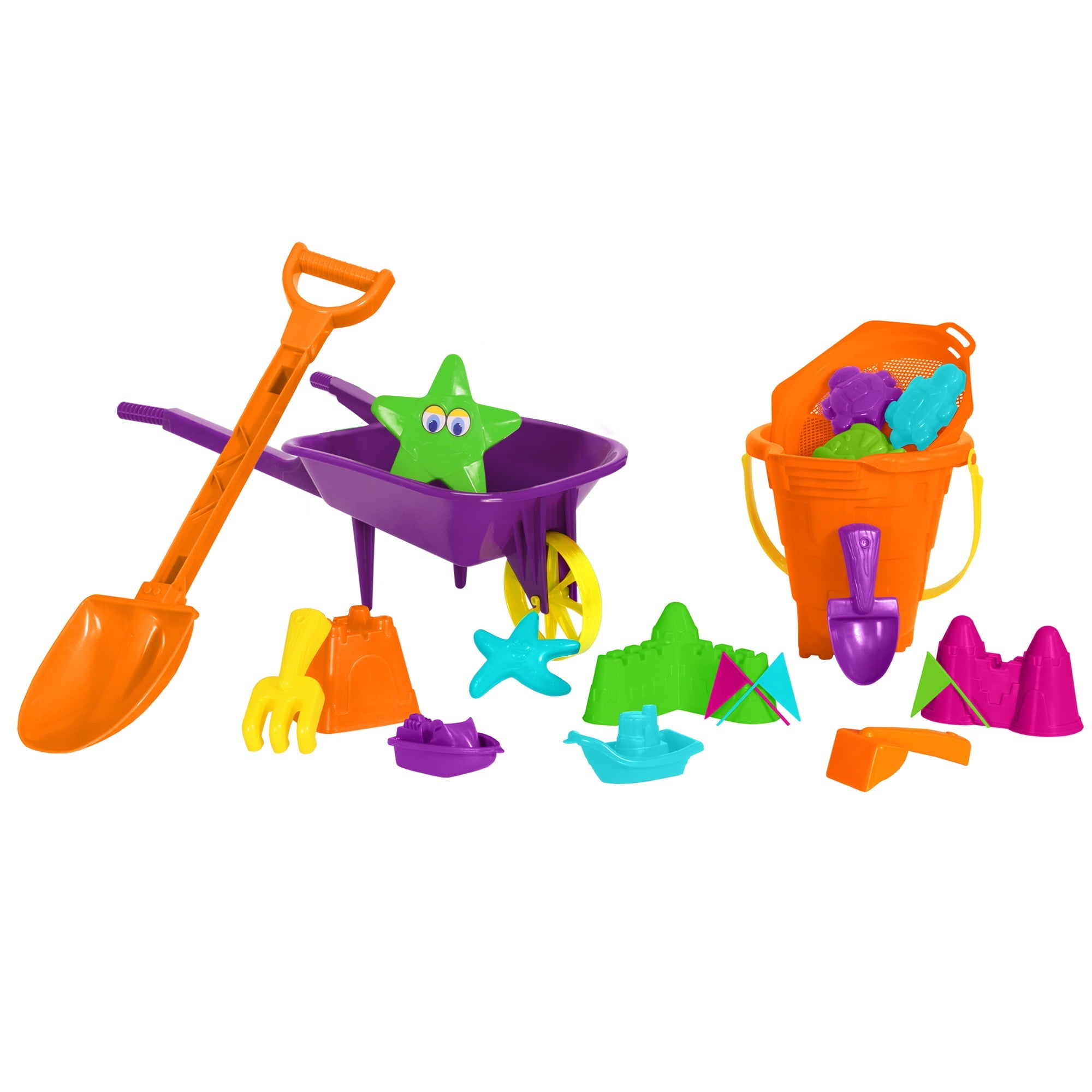 Play Day 20-Piece Wheelbarrow or Wagon Sand Play Set, Assorted Colors