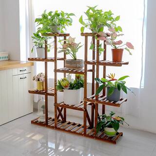 AESOME 6-Tier Potted Plant Stand 46 in. Tall Wood Flower Rack with Display Shelves Holder for pot 8 in. HJ149