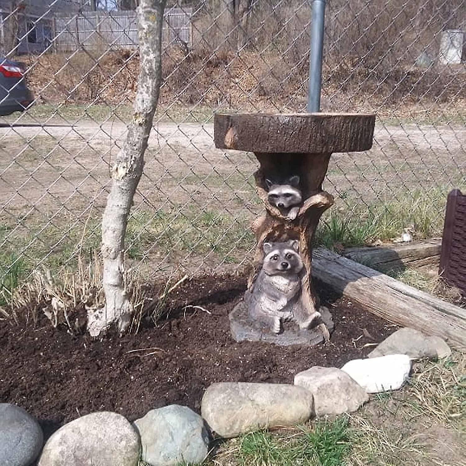 Outdoor Bird Bath Bowl， Resin Pedestal Fountain Decoration For Yard， Garden W/planter Base， Feeder， Wonderful Outside Decor， Best Choice Gift (raccoon