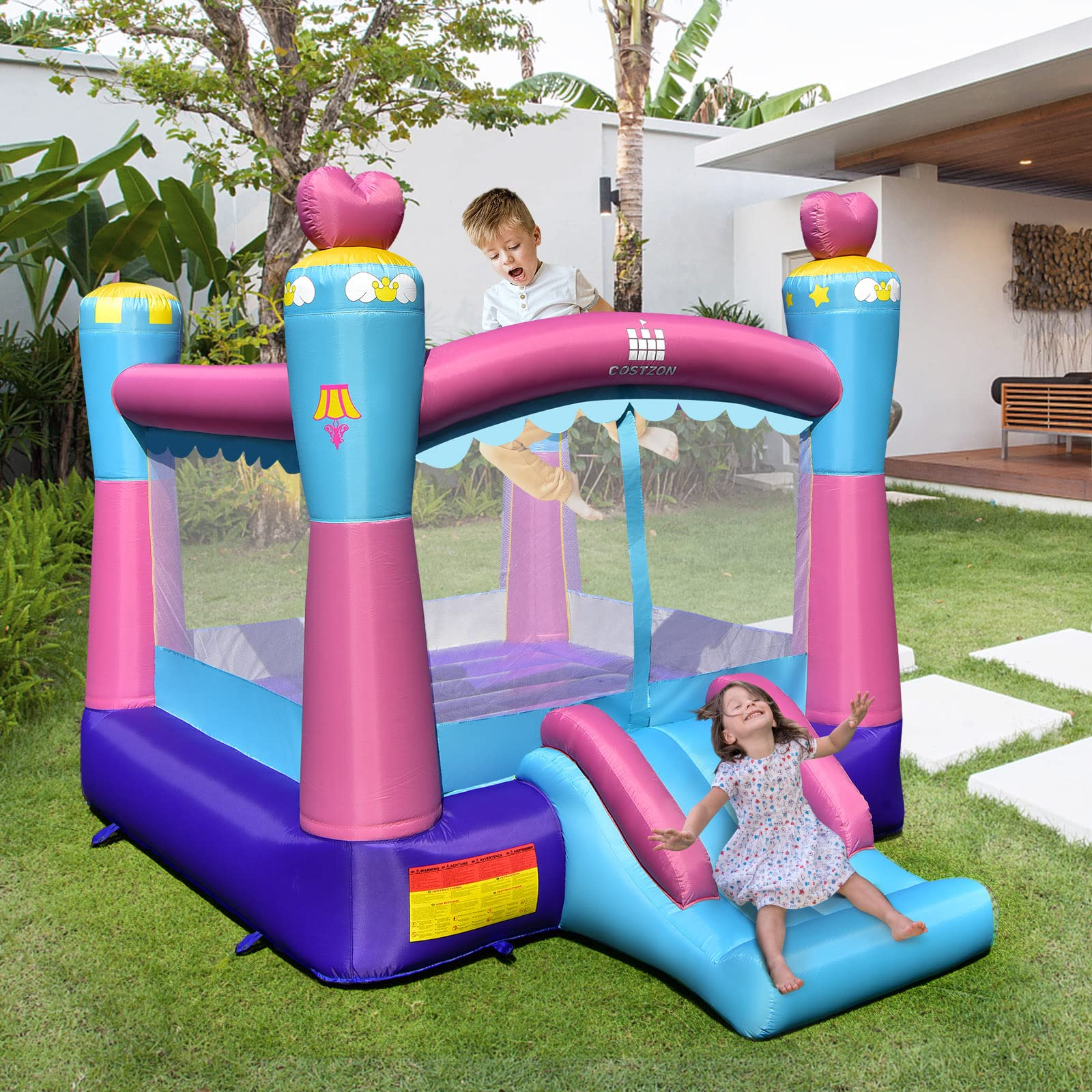 Costzon Inflatable Bounce House, Princess Bouncy House for Kids Indoor Outdoor Party Family w/550W Blower