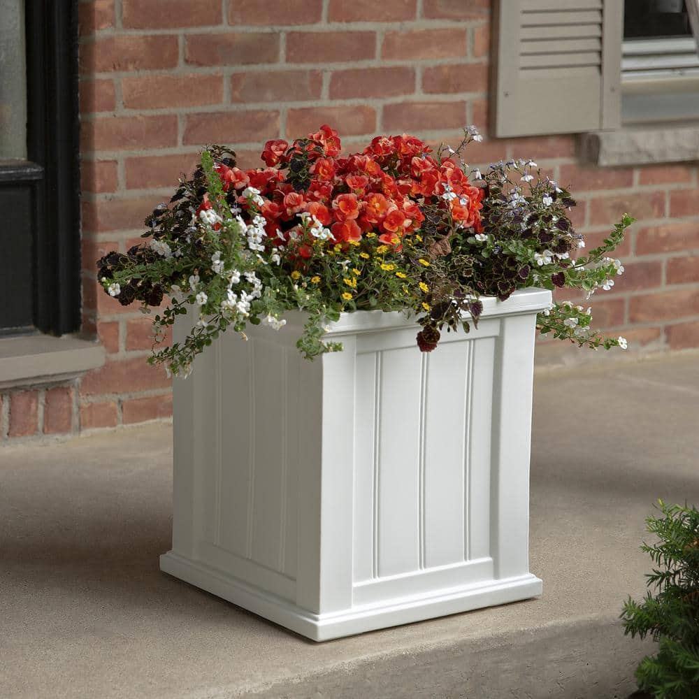 Mayne Cape Cod 16 in. Square Self-Watering White Polyethylene Planter 4837-W