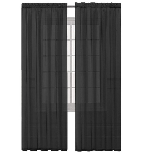 Goodgram Set Of 2 Light Weight Basic Sheer Voile Rod Pocket Window Curtain Panels Black 84 In Long