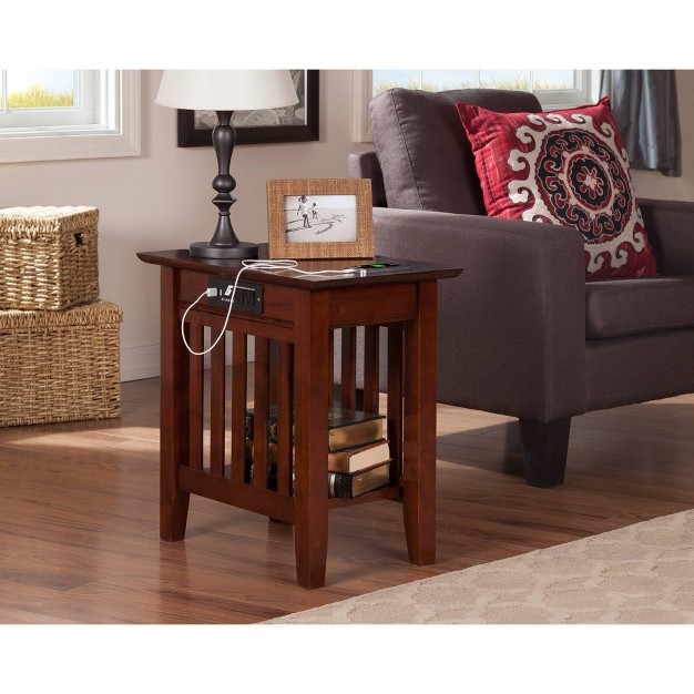 Mission Chair Side Table With Charger Walnut Afi