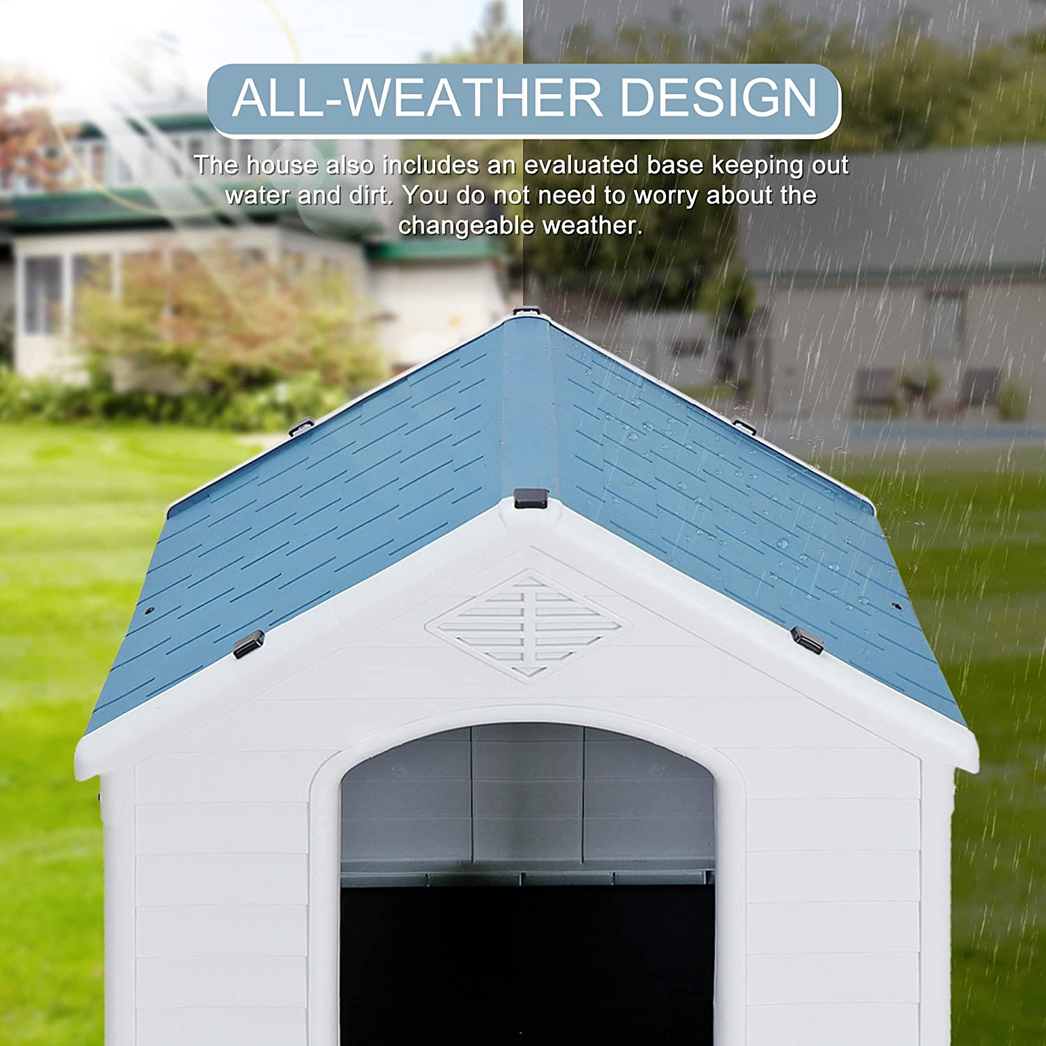 Plastic Dog House - Water Resistant Dog Kennel for Small to Medium Size Dogs All Weather Indoor Outdoor Doghouse Puppy Shelter