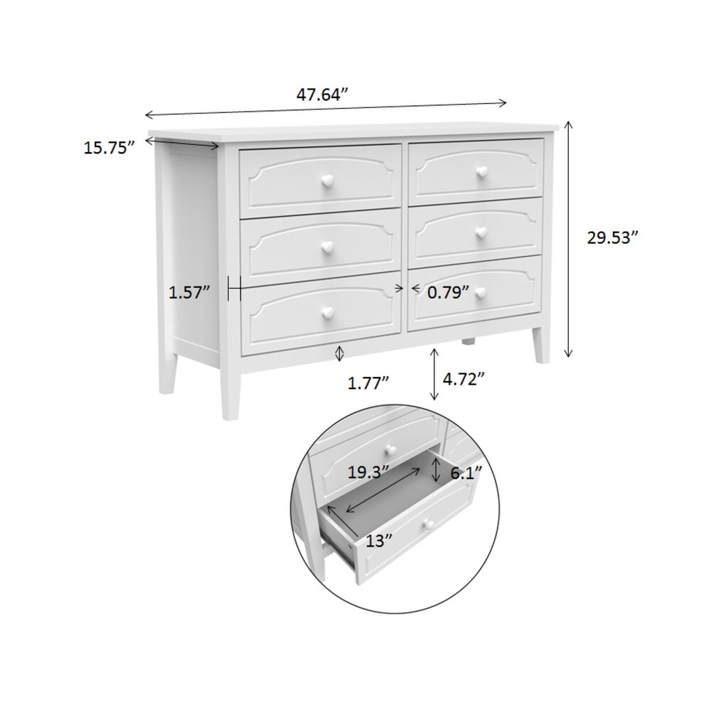 Solid Wood 6 Drawers Dresser Cabinet  Vanity Desk  Makeup Table With Drawers