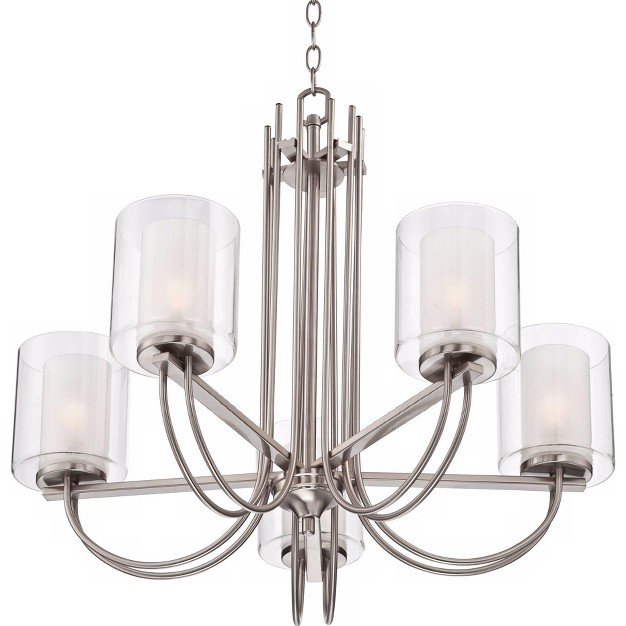 Wide Modern Clear Outer Frosted Inner Glass 5 light Fixture For Dining Room House