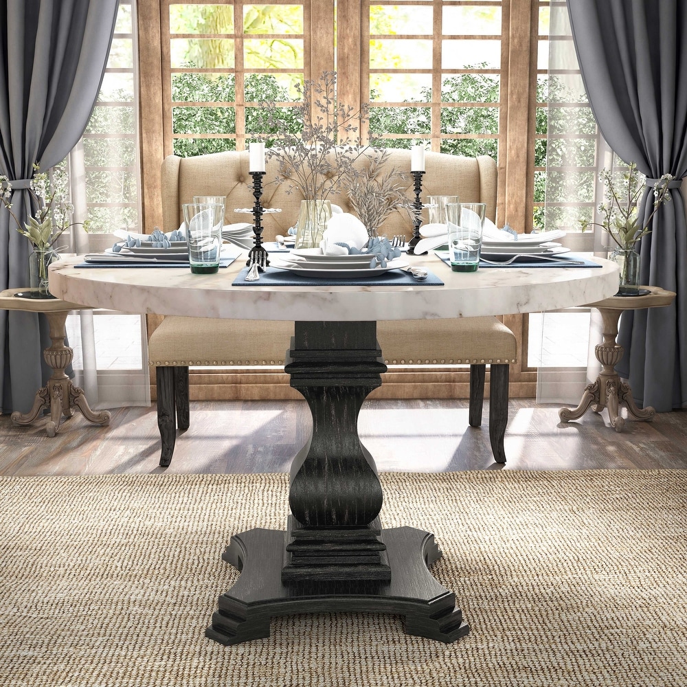 Brec Rustic Marble Top 5 Piece Round Dining Table Set with Tufted Chairs by Furniture of America