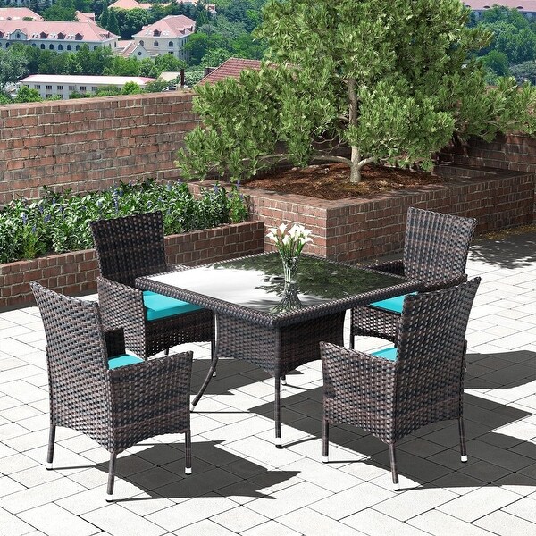 Kullavik Outdoor Dining Set，Rattan Patio Furniture Dining Table and Chairs