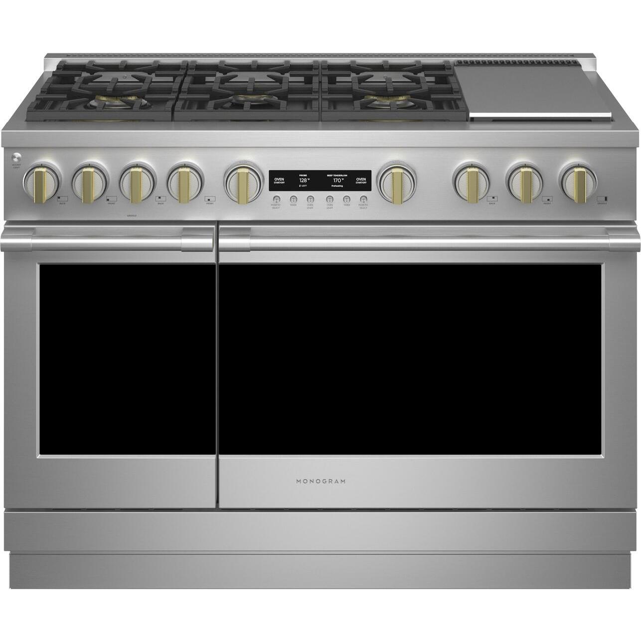 Monogram 48-inch Freestanding Dual-Fuel Range with True European Convection Technology ZDP486NDTSS